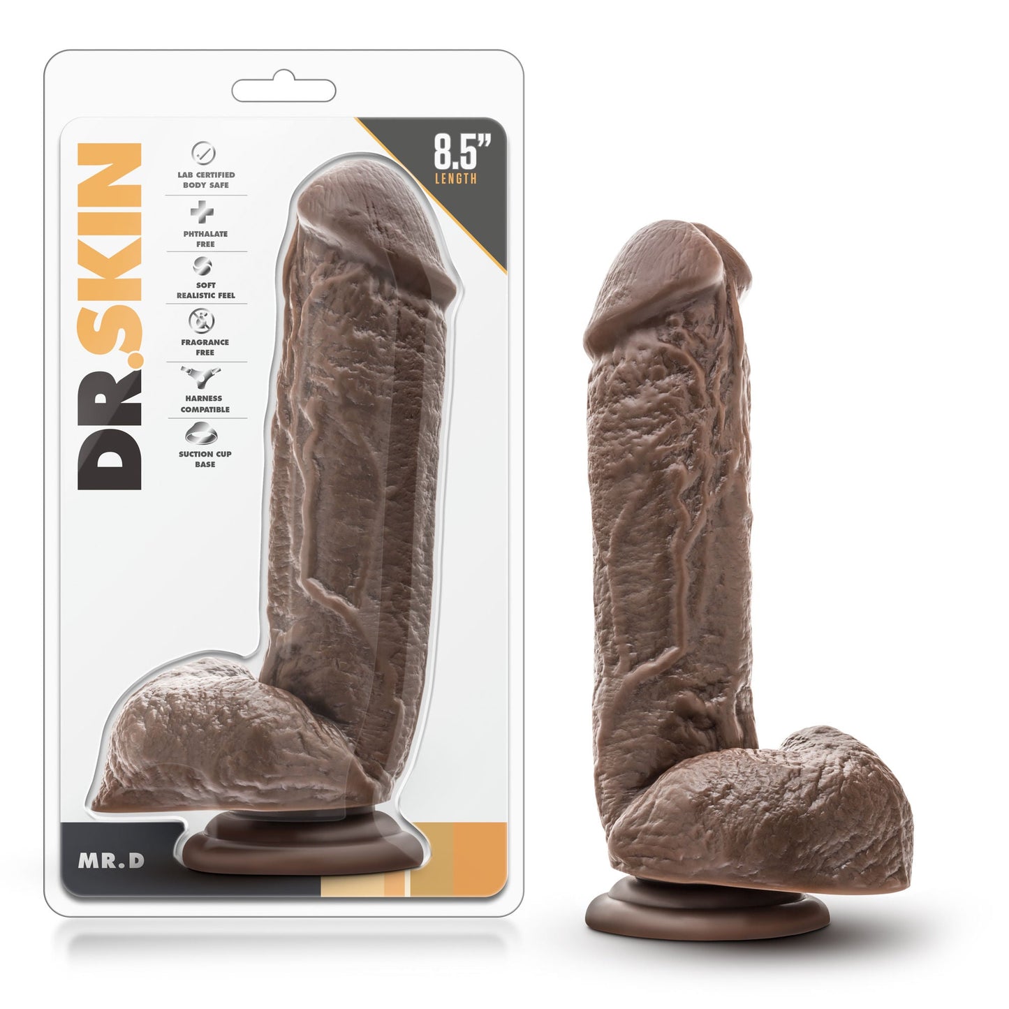 Dr. Skin Mr. D (Chocolate) – 8.5 Inch 2 Inch Girth Suction Cup Dildo