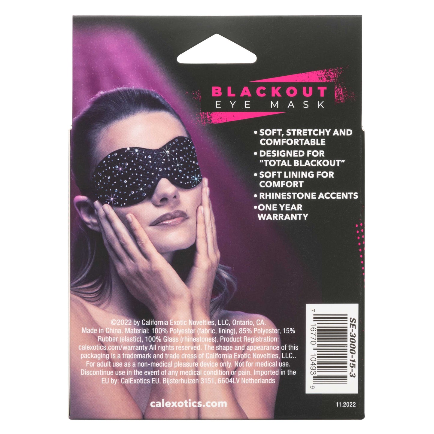 Radiance Blackout Eye Mask with Black Rhinestones and Plush Lining