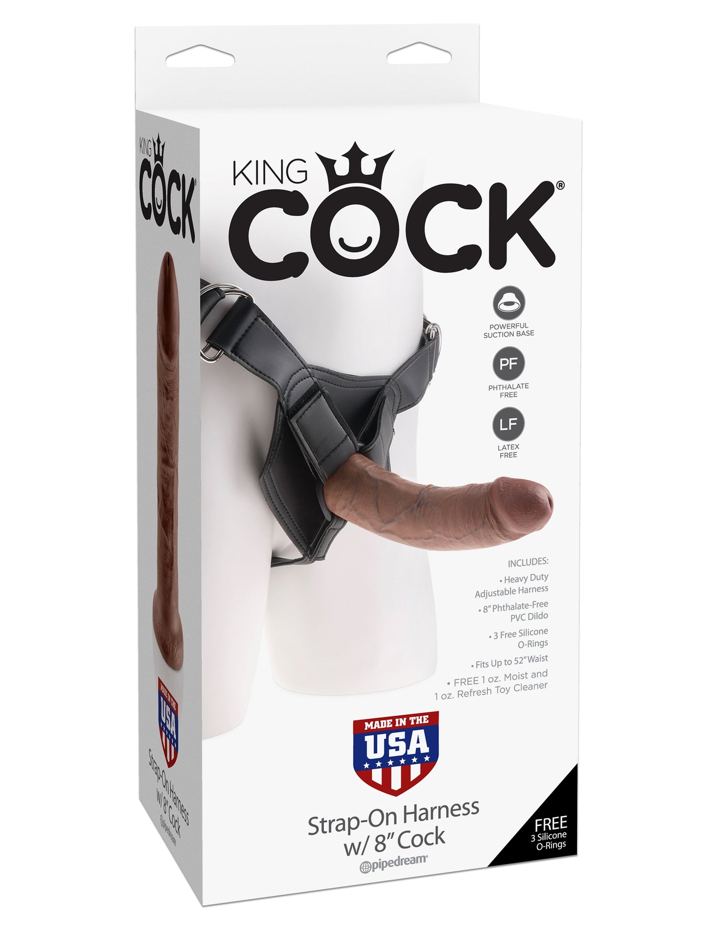 King Cock Realistic Strap-On Harness with 8 Inch Brown Cock