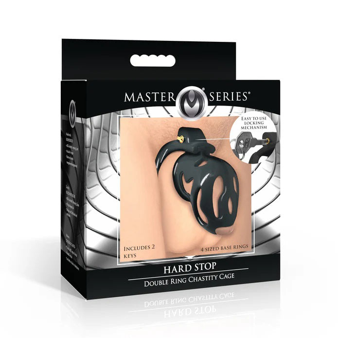 Hard Stop Double Ring Chastity Cage Black