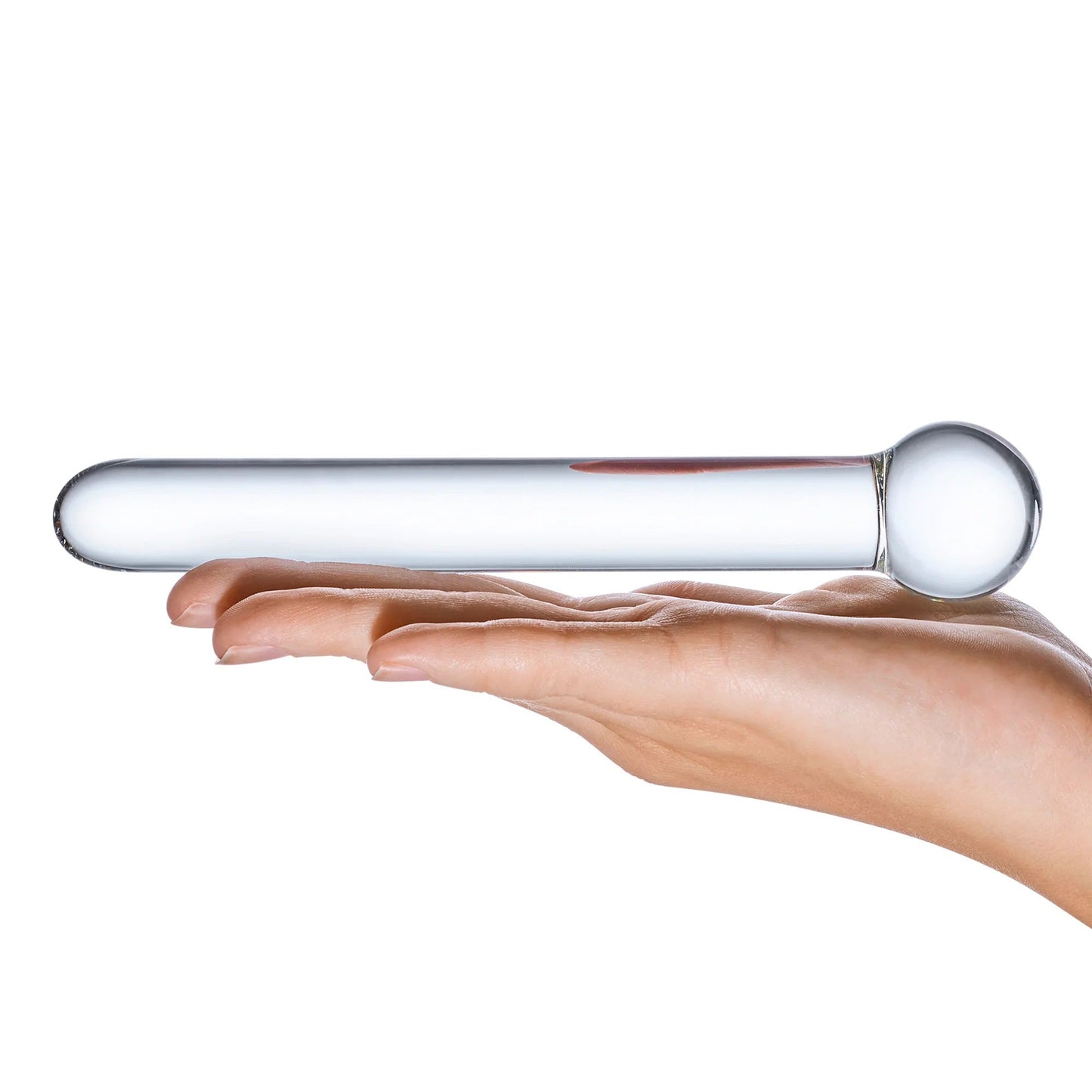 Glas 7 Inch Straight Clear Glass Dildo with Bulbous Handle and Luxury Satin Storage Bag
