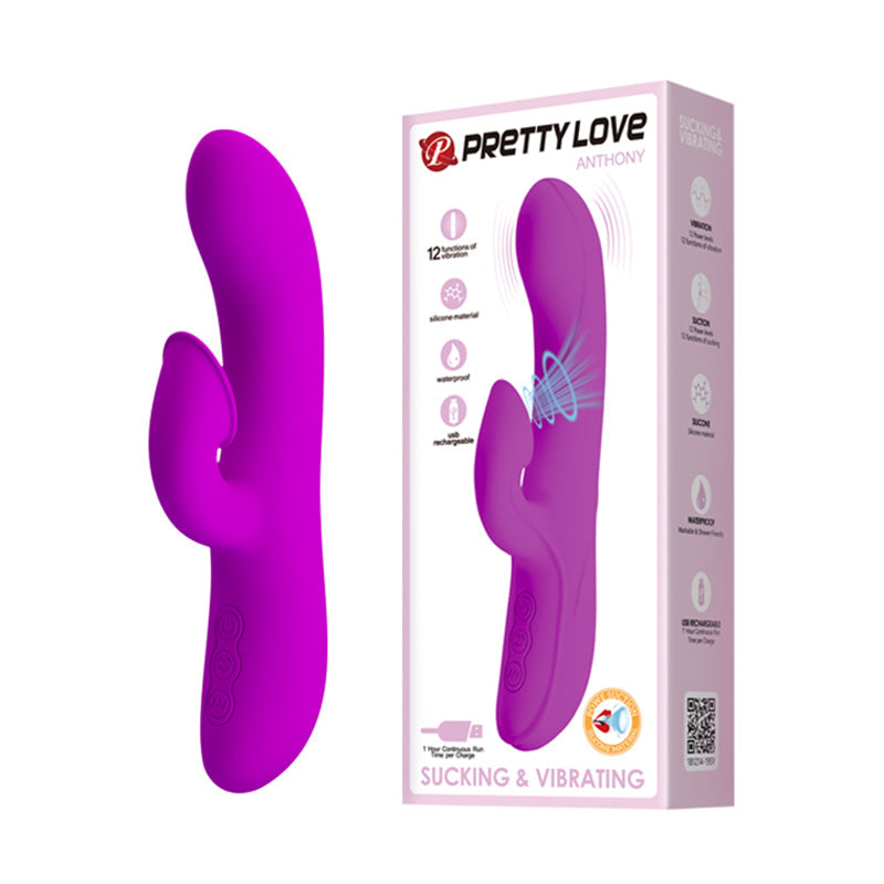 Rechargeable Anthony – Silicone Clit Suction Rabbit Vibrator With Curved Shaft And Thicker Tip