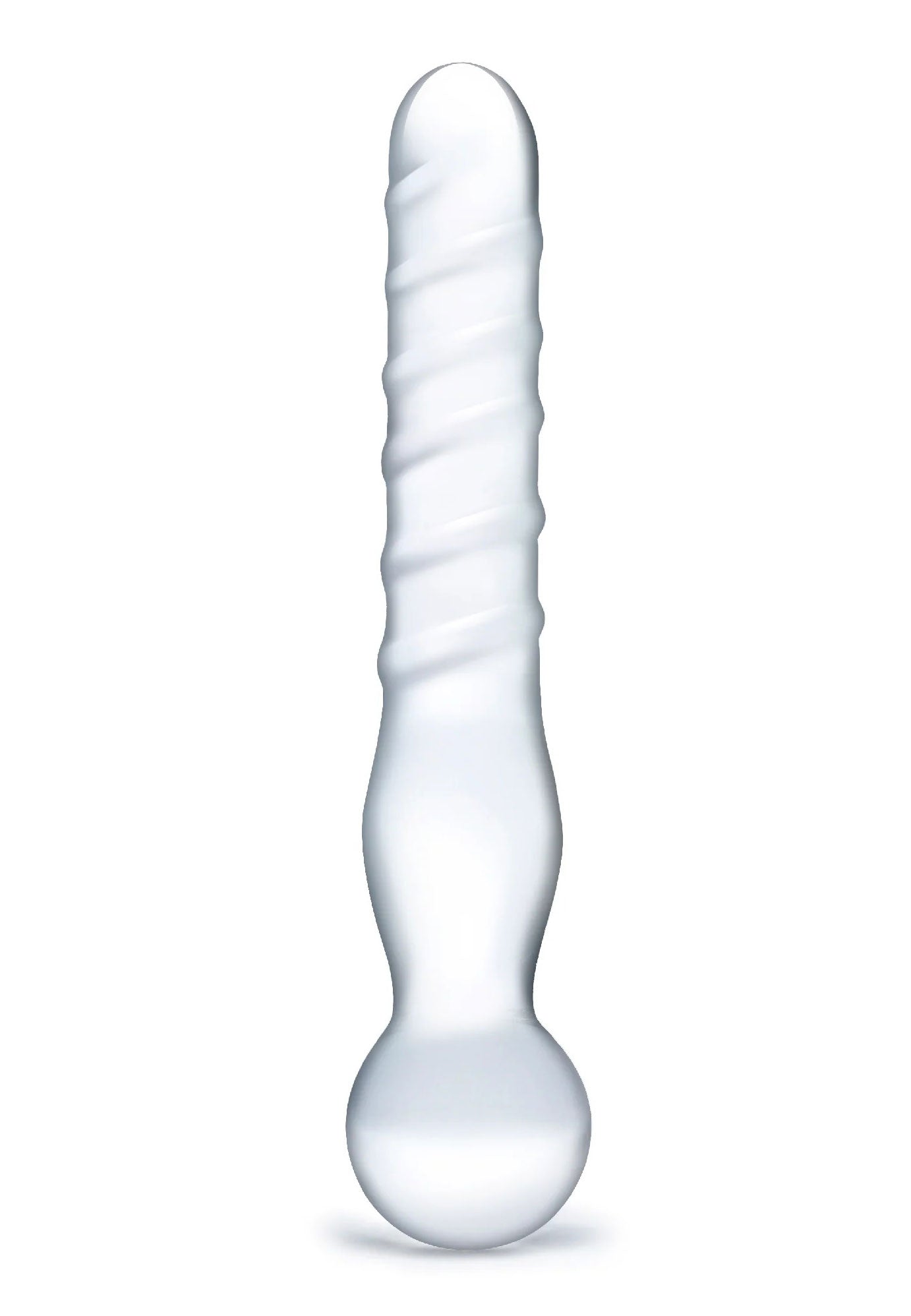 Glas 8 Inch Joystick Clear Glass Dildo Spiral and Bulbous Ends Hypoallergenic Sex Toy