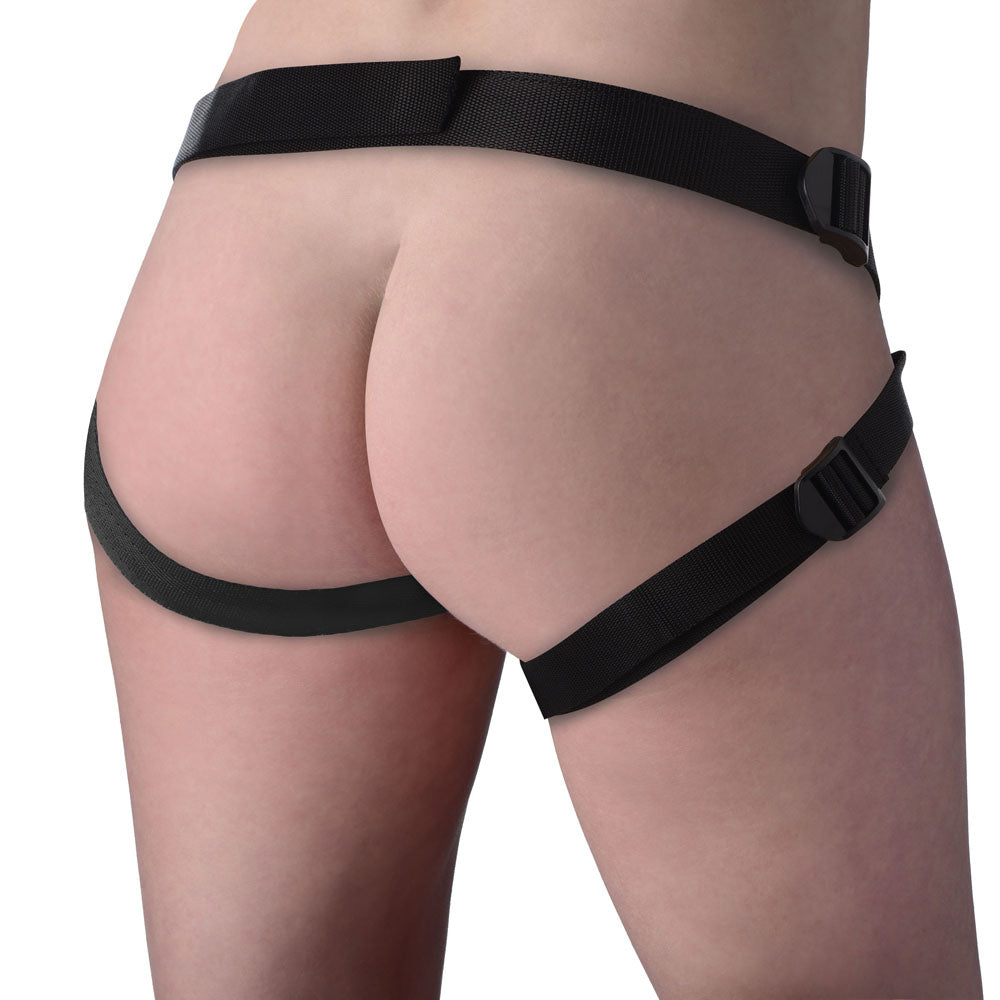 Brazen 8 Inch Silicone Dildo with Harness in Flesh Color
