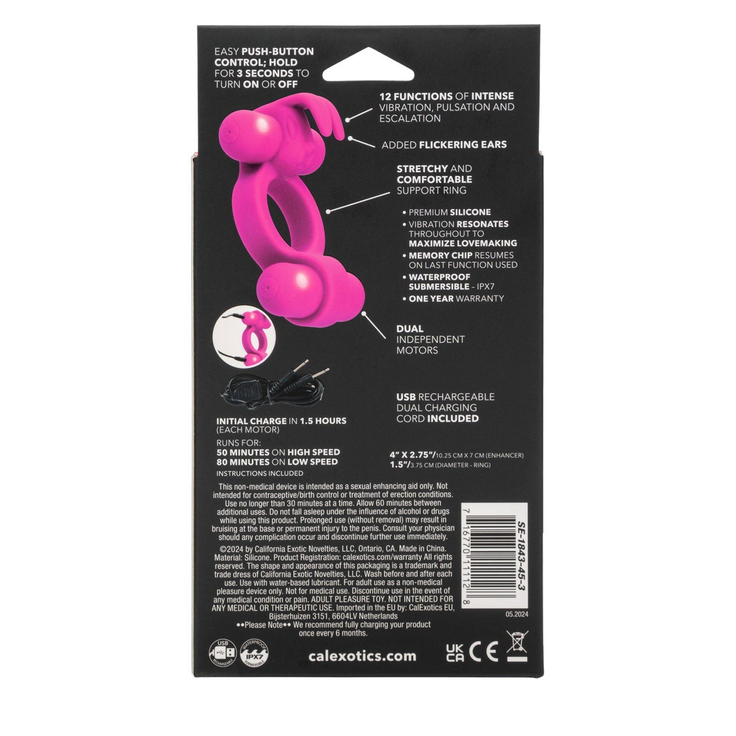 Silicone Rockin’ Rabbit Pink Couples Vibrator with Dual Independent Motors