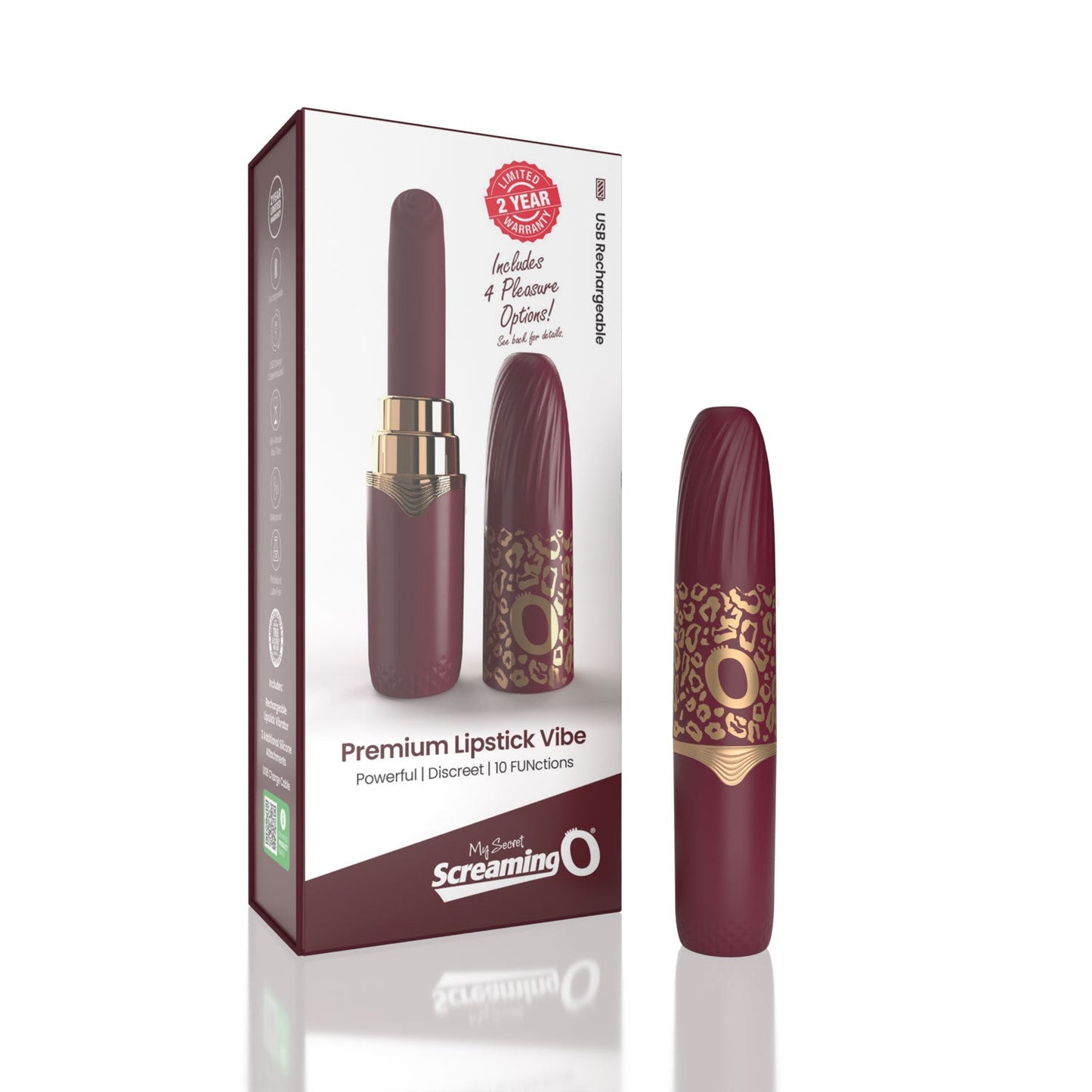 Premium Lipstick Vibe – Rechargeable Waterproof Vibrator with Interchangeable Tips