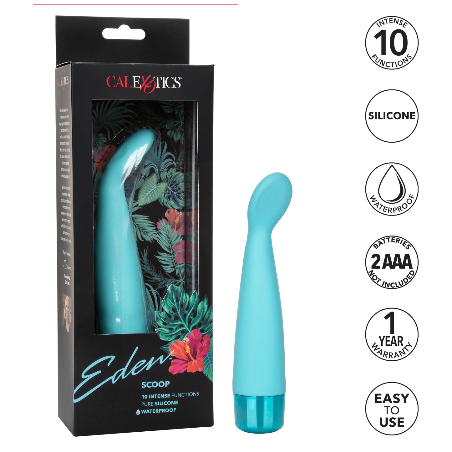 Eden Scoop Flexible Blue Silicone Massager with 10 Vibration Functions and Waterproof Design