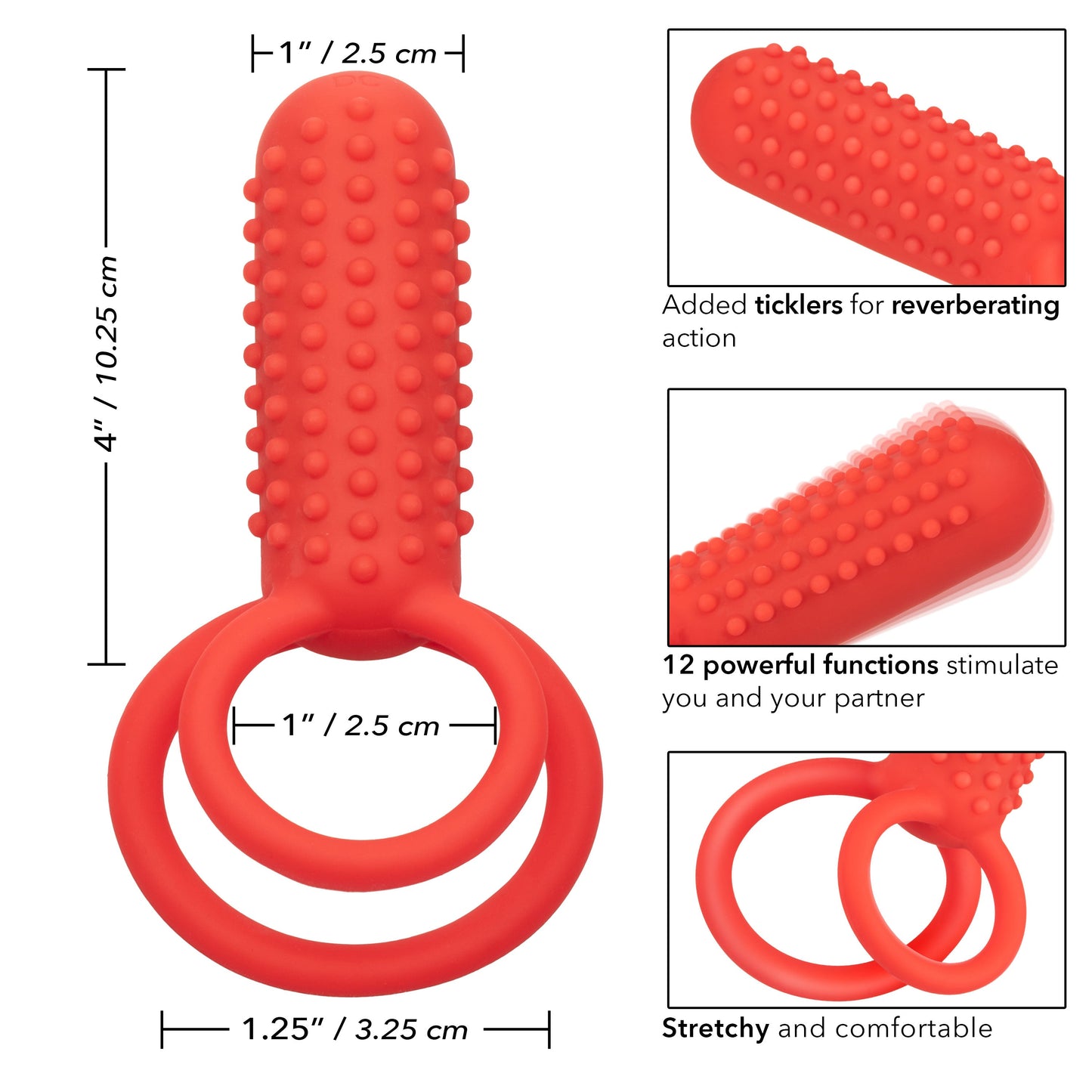 CalExotics Silicone Vertical Dual Enhancer Red Waterproof with 12 Intense Vibration Functions