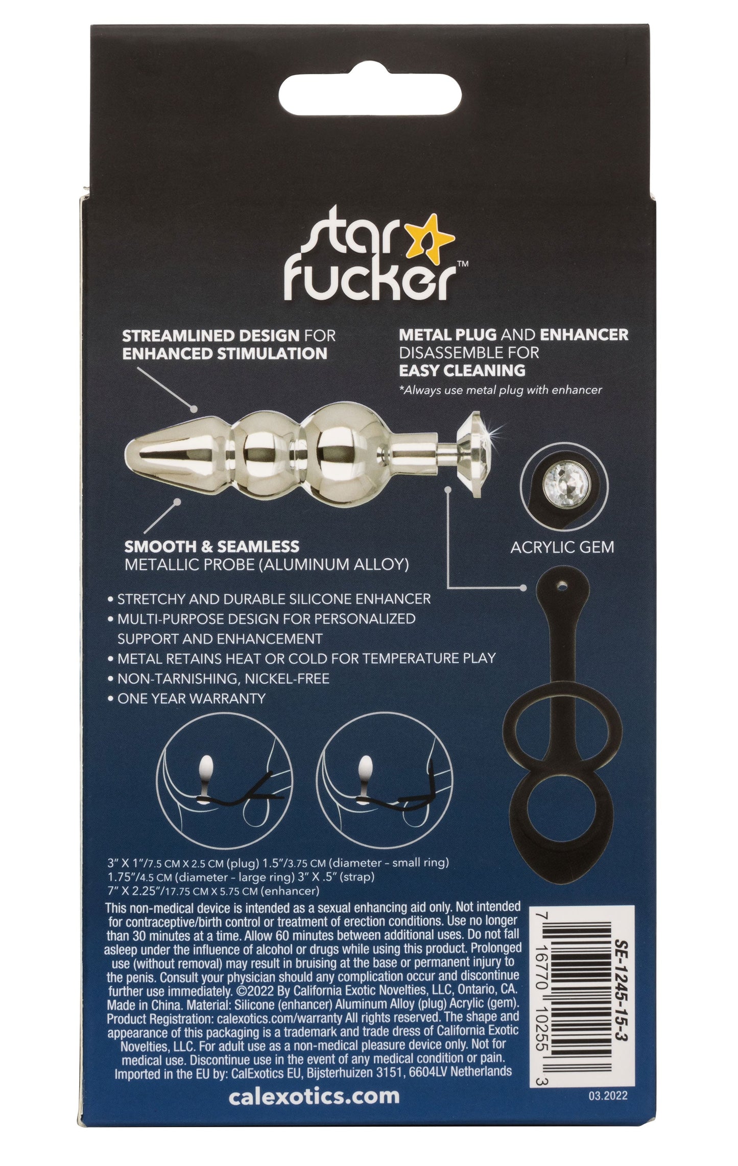 Star Fucker Beaded Plug With Stretchy Black Silicone Dual Enhancer and Silver Metal Probe