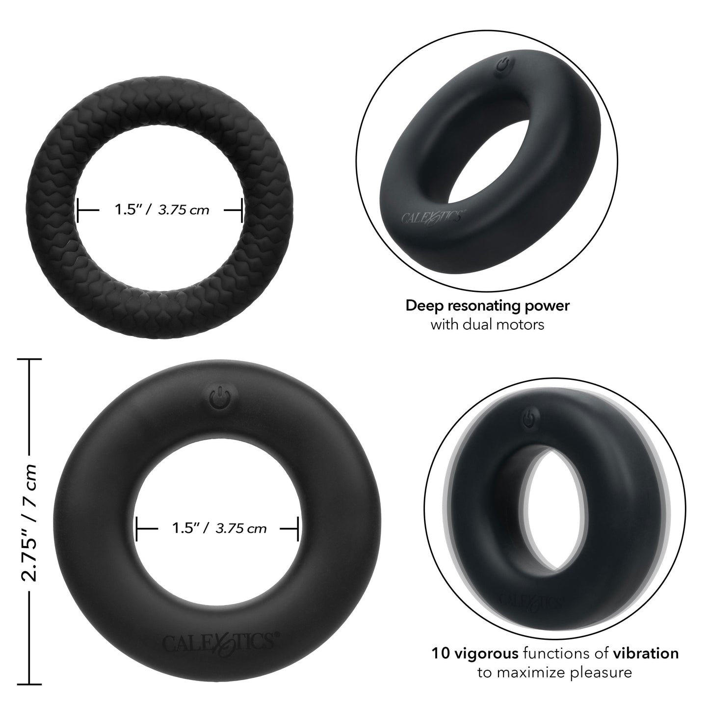 Link Up Optimum Black Dual-Density Silicone Vibrating Enhancer and Ultra-Soft Textured Support Ring