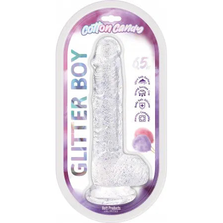 Cotton Candy Glitter Boy 6.5 Inch Clear Suction Cup Dildo