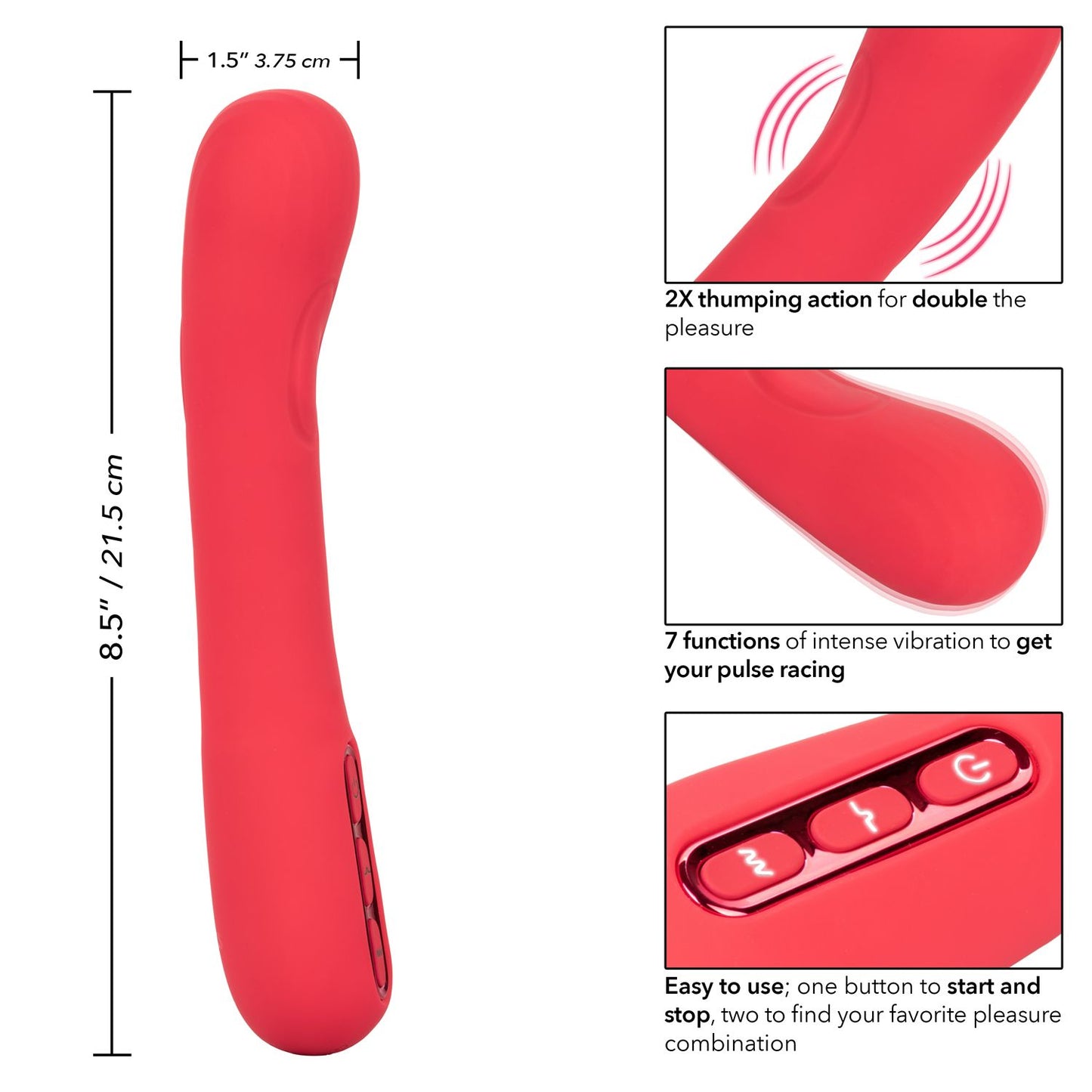 Throb Thumper Red Premium Silicone Massager with Dual Thumping Pads and 3-Speed Vibration