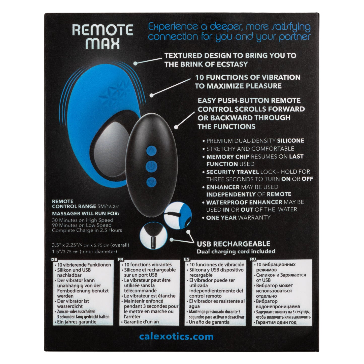 Link Up Remote Max Dual Stimulating Vibrating Silicone Ring With Remote Control Blue