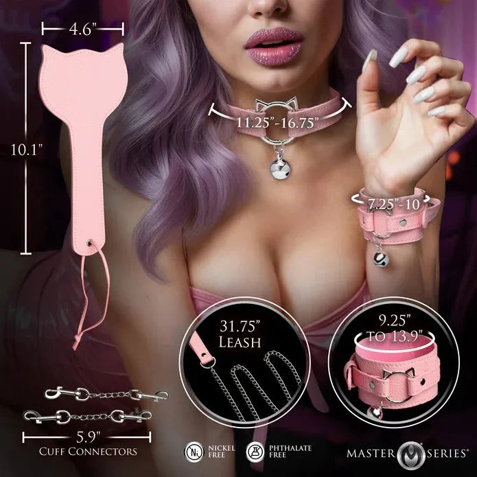 Kitty Bondage Set – Vegan Leather Adjustable Cuffs and Collar Bondage Set