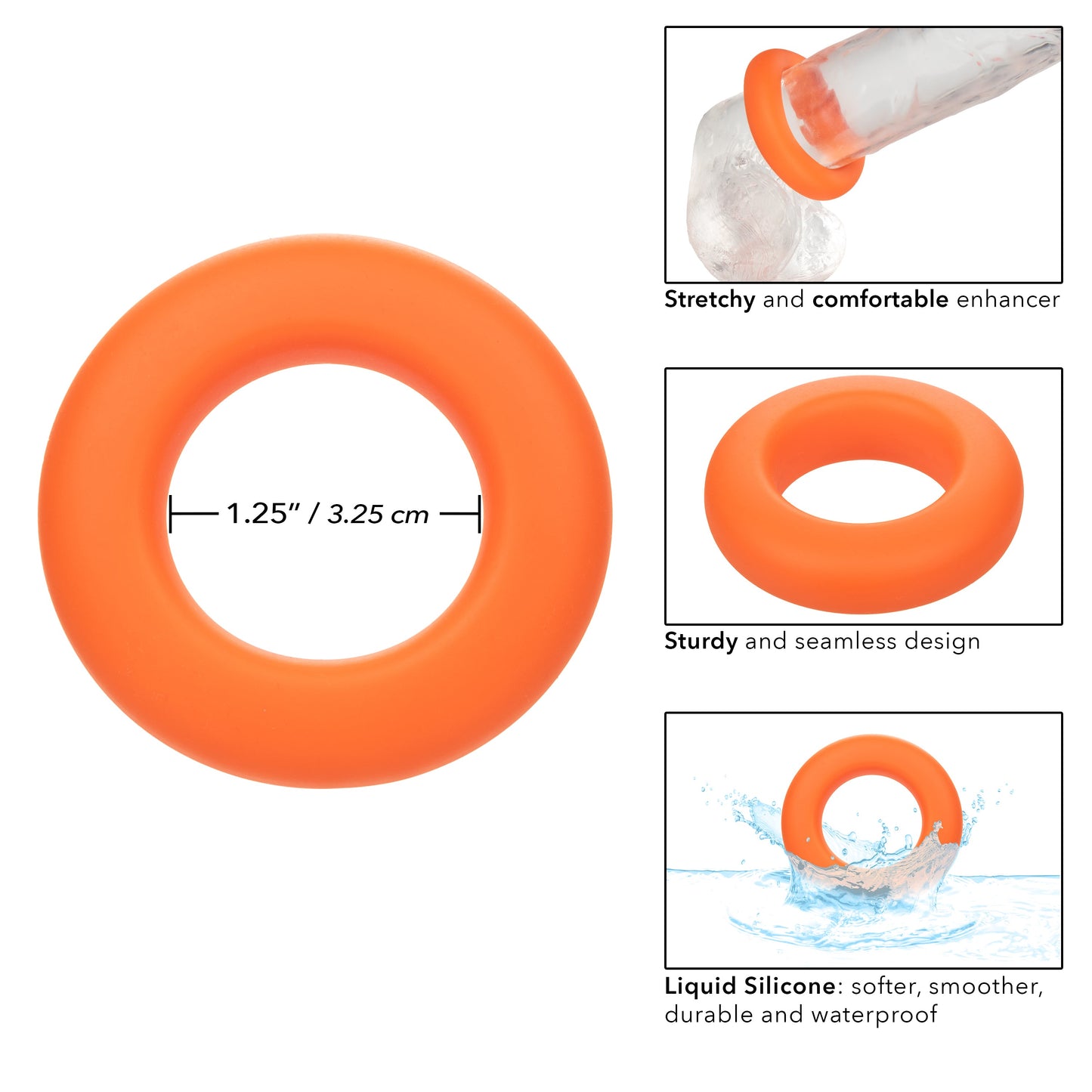 Alpha Liquid Silicone Prolong Large Ring Orange 1.25 Inch Diameter Stretchy Comfortable Durable