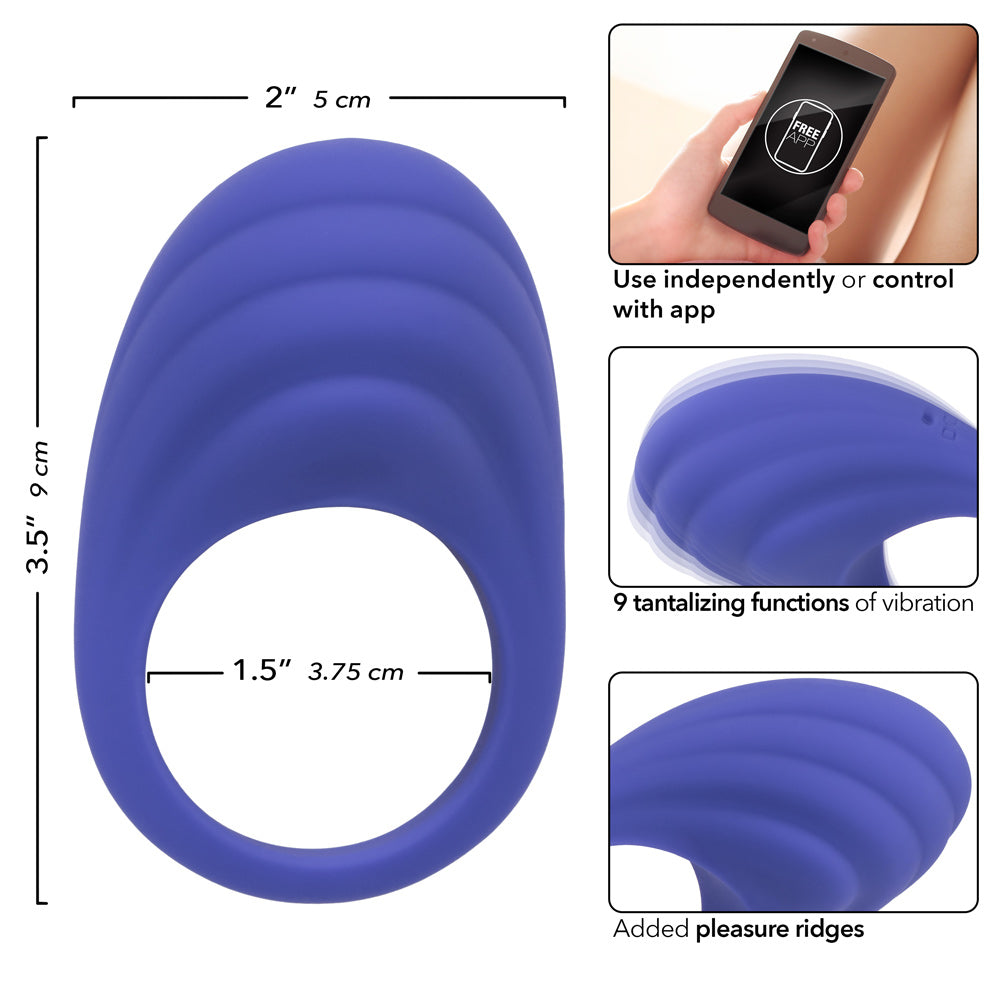 CalExotics Connect Couples Ring Blue Silicone App Controlled Waterproof Size Medium