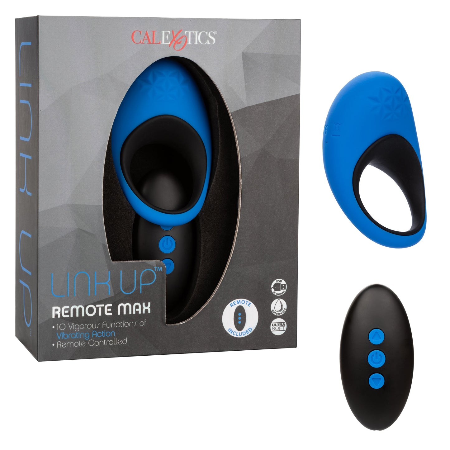 Link Up Remote Max Dual Stimulating Vibrating Silicone Ring With Remote Control Blue