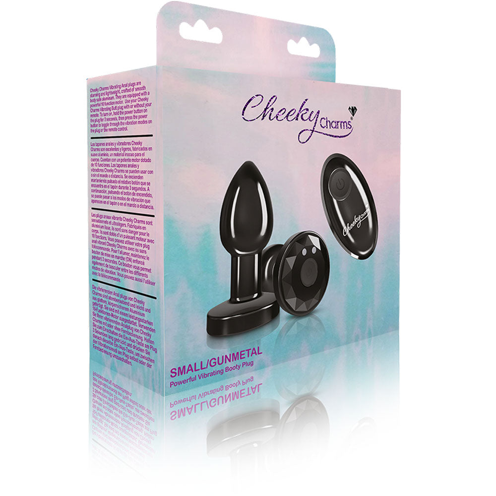 Cheeky Charms Small Gunmetal Vibrating Metal Butt Plug with Remote