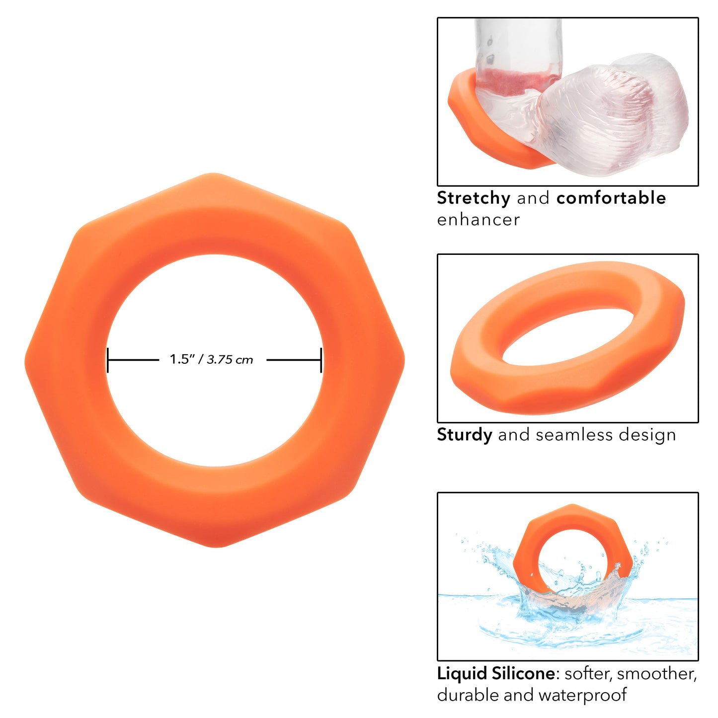 Alpha Liquid Silicone Sexagon Ring Orange Stretchy Comfortable Enhancer