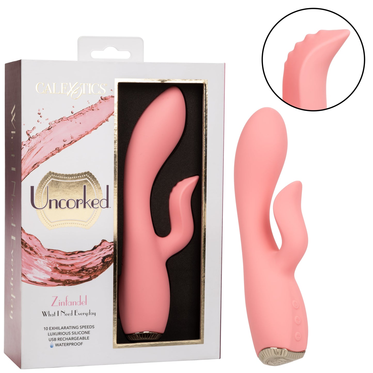 Uncorked Zinfandel Pink Dual Massager with Textured Teaser and 10 Speeds Silicone Vibrator