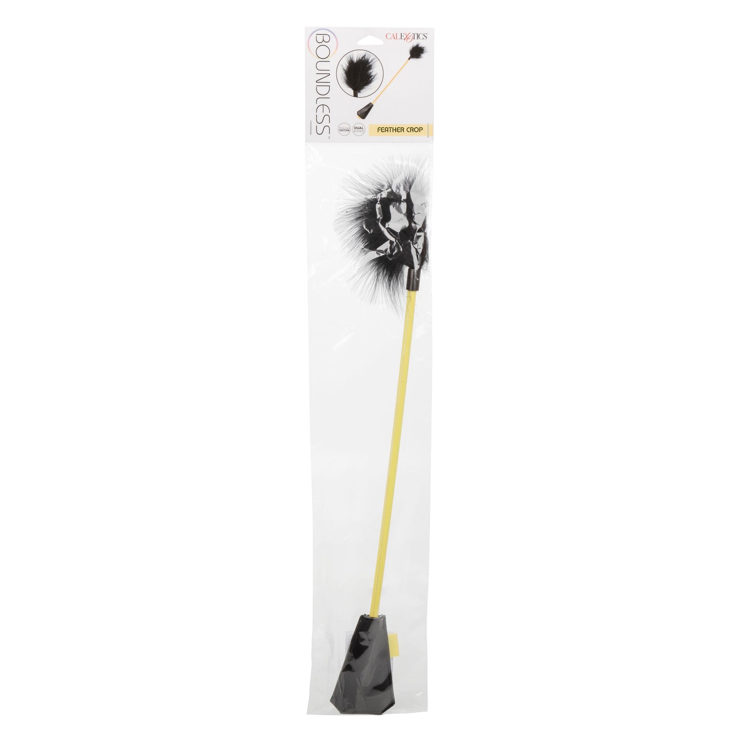 Boundless Feather Crop Black Faux Leather and Feather Tickler BDSM Dual Crop 15 Inch