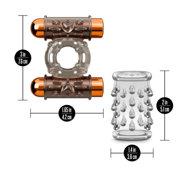 Stay Hard Vibrating Cock Ring Set With Dual Bullets Textured Sheath - Cock Ring Set