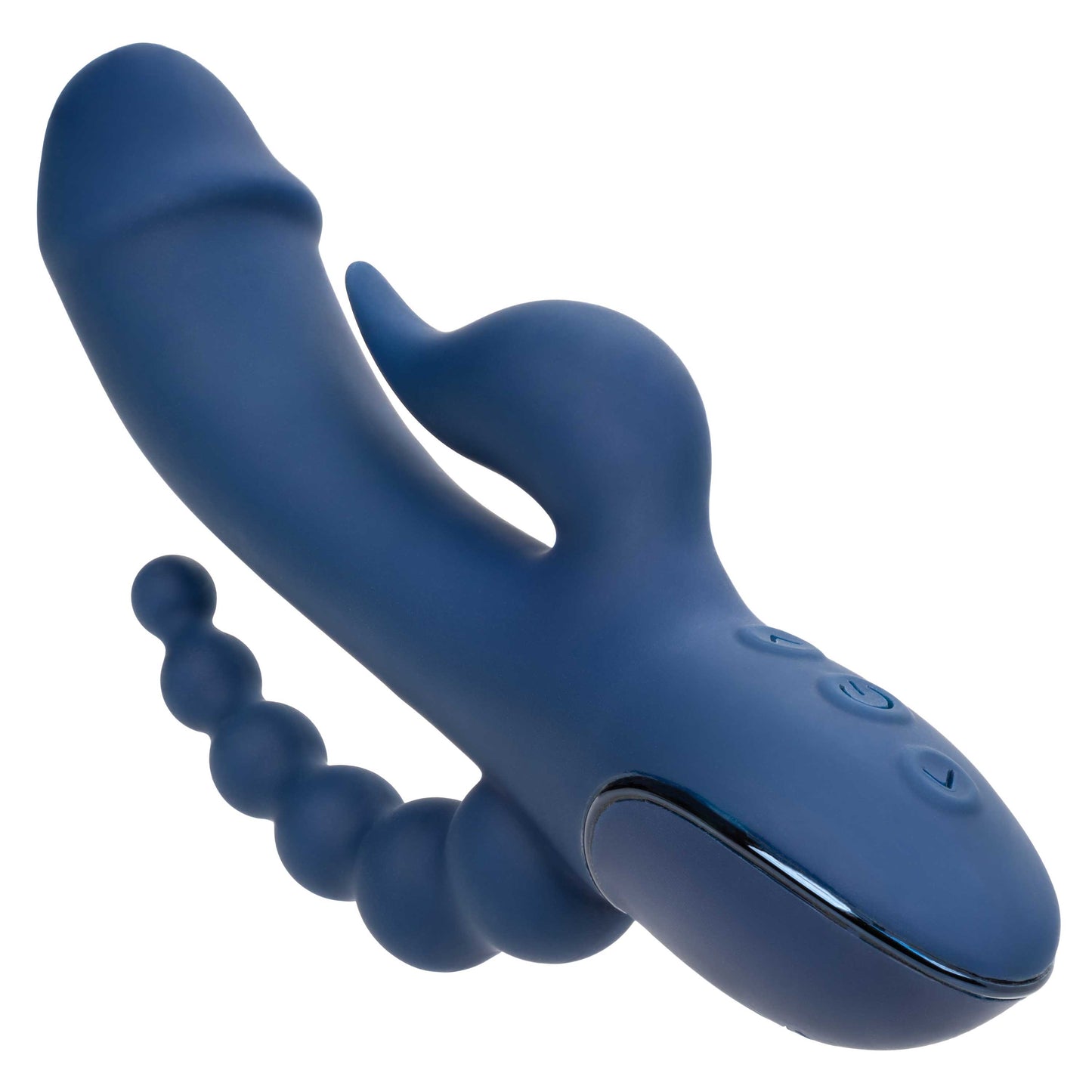 III Triple Orgasm (Blue) – Triple Action Silicone Massager with Vibrating Shaft and Beaded Tail