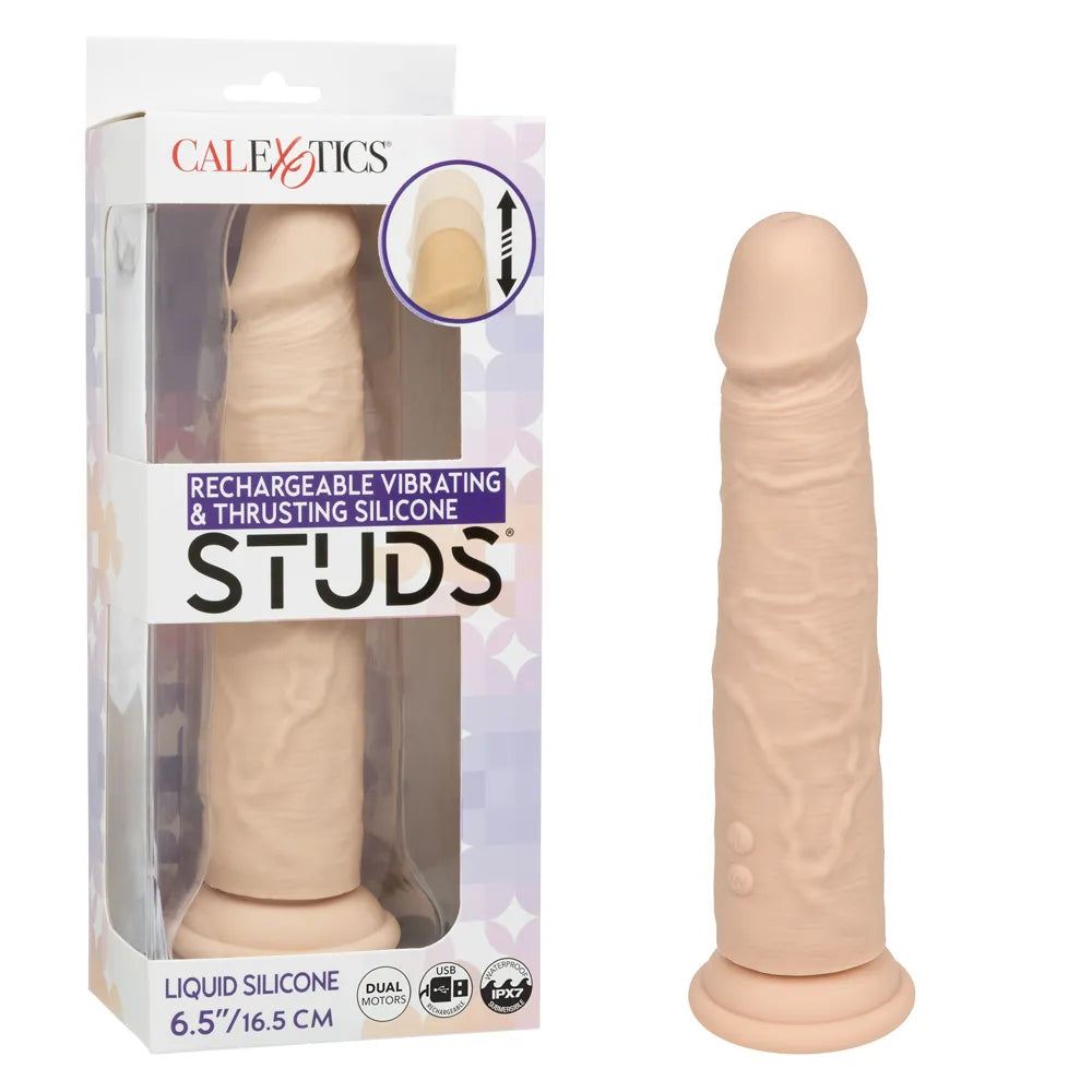 Rechargeable Vibrating and Thrusting Silicone Studs (Brown) – Dual Motor Vibrating Studs