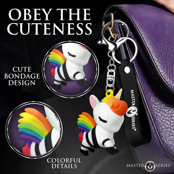 Bondage Unicorn Keychain (White Rainbow Mane) – Quirky Accessory Keychain