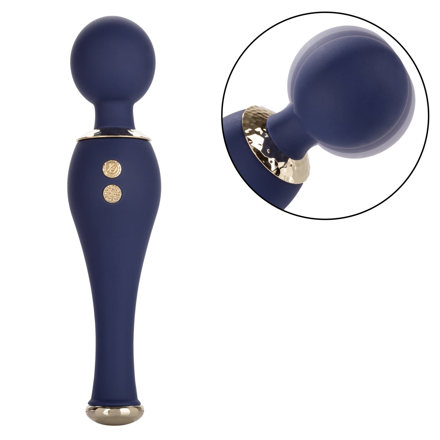 Chic Poppy Navy Blue Ultra-Plush Silicone Massager with 5 Vibration Levels and Gold Accents, Rechargeable, Waterproof