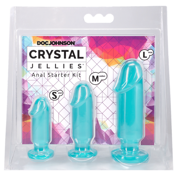 Crystal Jellies Anal Starter Kit (Teal) – 1 Inch Beginner Butt Plug Set