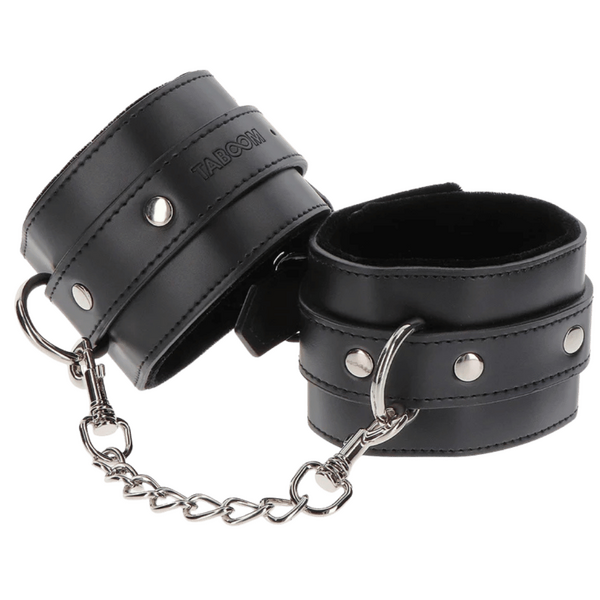 Taboom Wrist Cuffs – Adjustable Vegan Leather Bondage Wrist Cuffs with Velvet Lining