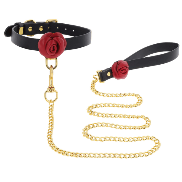 Taboom Wild Roses Collar and Leash – Faux Leather BDSM Accessories