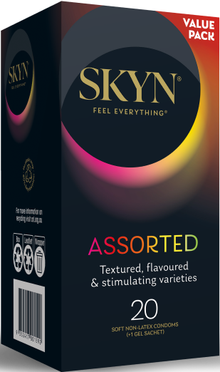 Skyn Assorted Experience – Textured Flavoured 20 Pack Condoms with non-Latex Skynfeel Material