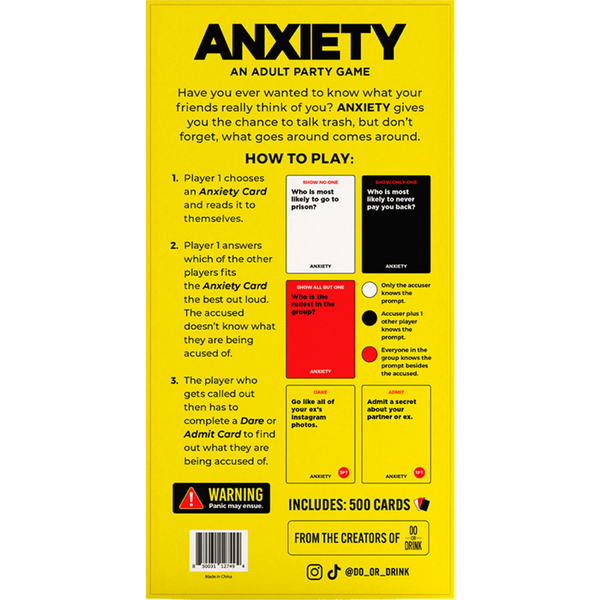 Anxiety Party Card Game – Social Game for 4+ Players Ages 17+