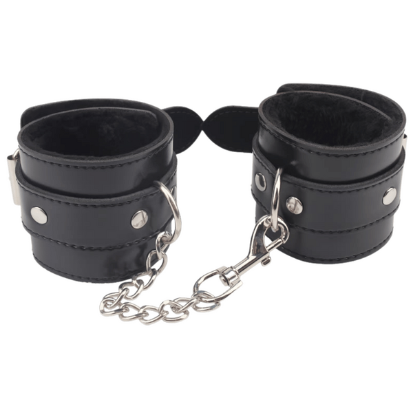 Obey Me Leather Hand Cuffs – Adjustable Metal Hook Handcuffs