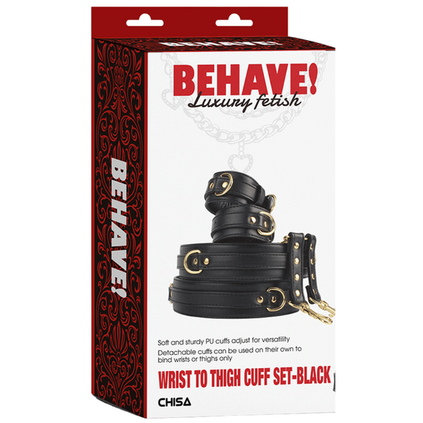 Wrist to Thigh Cuff Set – Adjustable Soft PU Cuffs Restraint Set