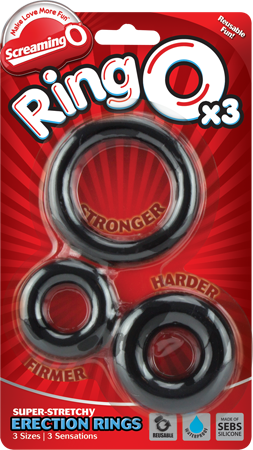 RingO X3 Cock Rings Mixed Pack - Black