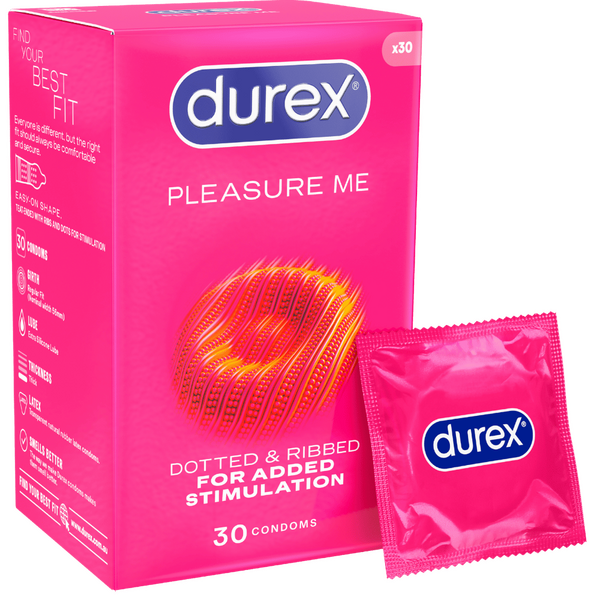Durex Pleasure Me – Ribbed and Dotted Condoms 30 Pack for Extra Stimulation
