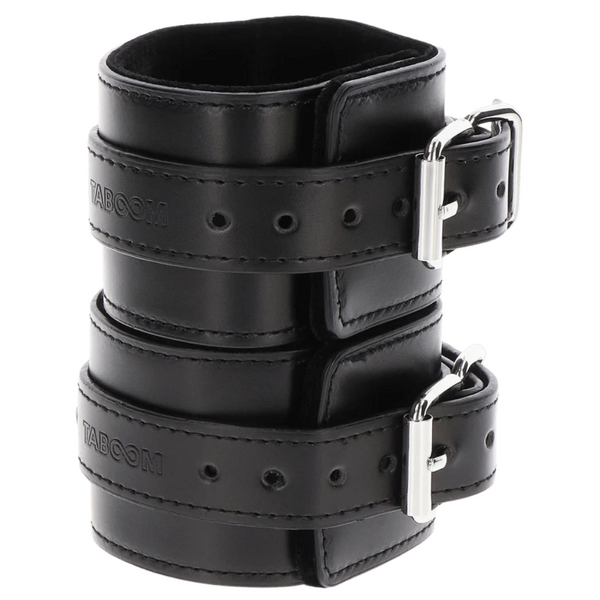 Taboom Wrist Cuffs – Adjustable Vegan Leather Bondage Wrist Cuffs with Velvet Lining