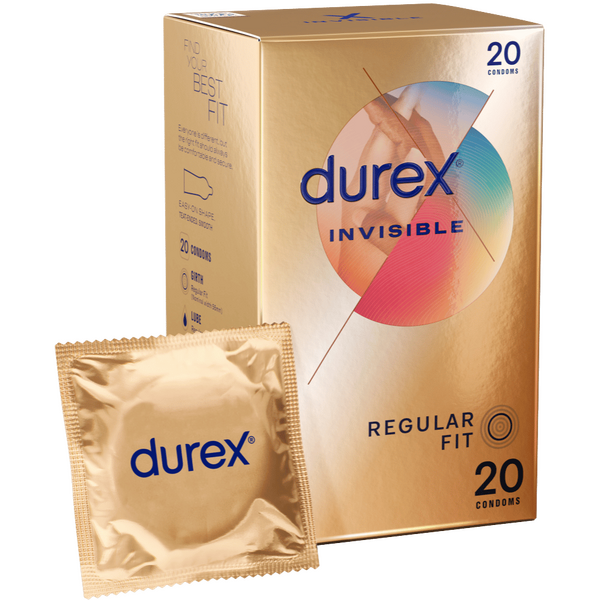 Durex Invisible Regular Fit – 56mm Thinnest Sensitivity Maximizing Condoms 20 Pack