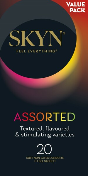 Skyn Assorted Experience – Textured Flavoured 20 Pack Condoms with non-Latex Skynfeel Material