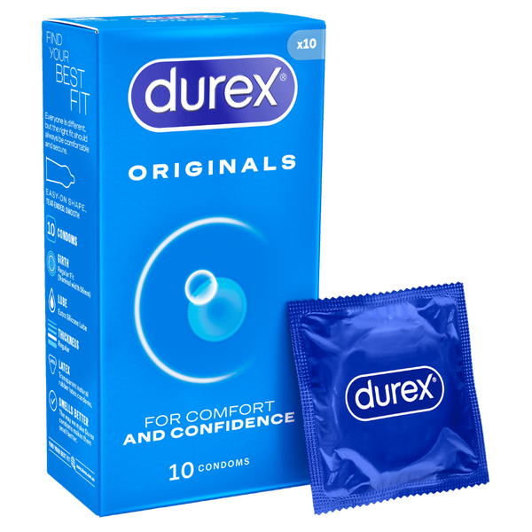 Durex Originals Easy-On Shaped Condoms – Comfortable Lubricated Latex Condoms 10 Pack