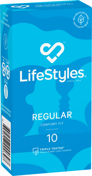 LifeStyles Regular – Easy-Fit Lubricated Latex Condoms 54mm 10 Pack