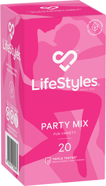LifeStyles Party Mix – Assorted Flavoured Textured Condoms 53mm 20 Pack