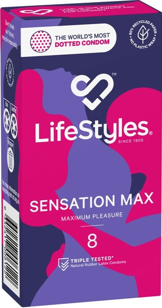 LifeStyles Sensation Max Studded Texture – Premium Lubricated Condoms 8 Pack