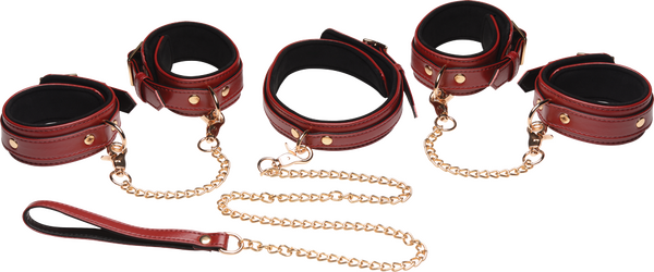 6 Piece Bondage Set – Vegan PU Leather Restraints and Cuffs Kit