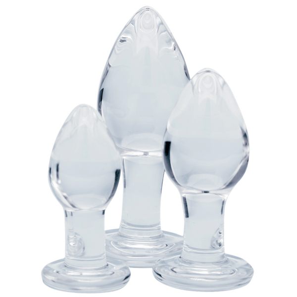Utopian Trinity – Premium Borosilicate Glass Butt Plug Set Small, Medium, and Large Sizes