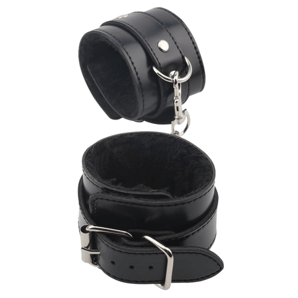 Obey Me Leather Hand Cuffs – Adjustable Metal Hook Handcuffs