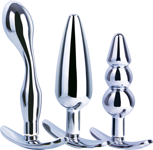 3 in 1 Metal Butt Plug Kit – High Gloss Finish Metal Butt Plug Set